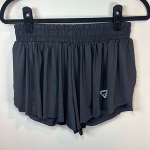 Luogongzi Women's 2 in 1 Flowy Running Shorts Black Pull On Stretch Gym Sz Large
